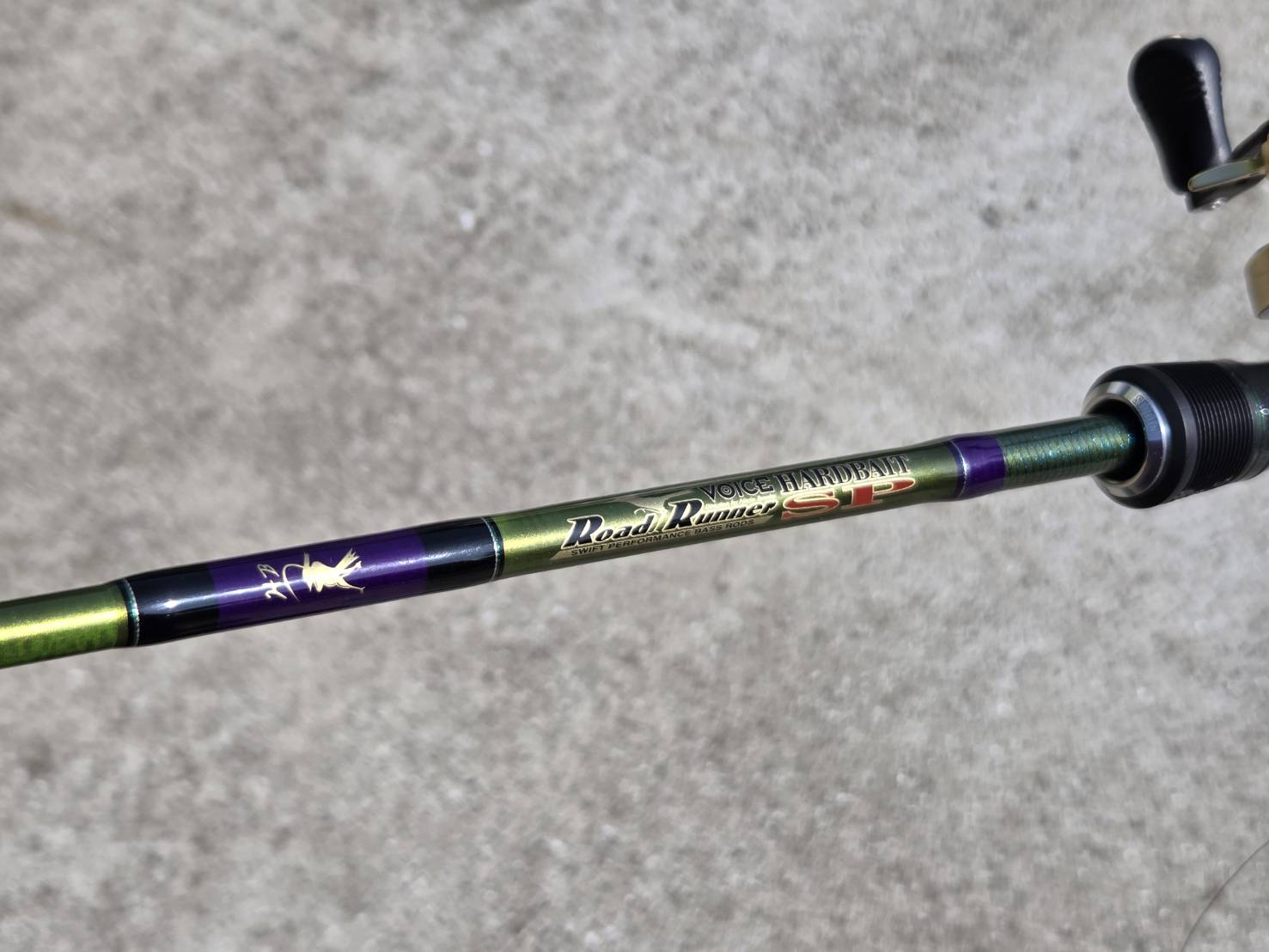 ロードランナーハードベイトSP ブランク Road Runner SPロゴ グリーン×パープルのメタリックカラークローズアップ